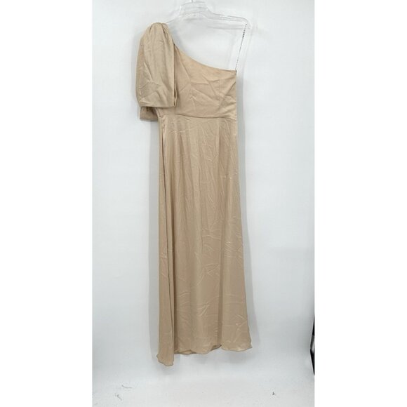SACHIN & BABI chelsea crinkle dress gown one shoulder satin champagne evening 6 - Picture 8 of 10